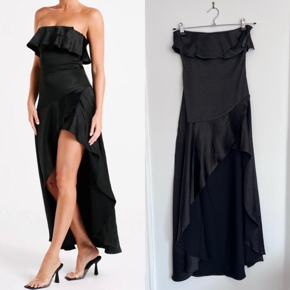 MESHKI‎ sulianna strapless black satin dress womens size XS